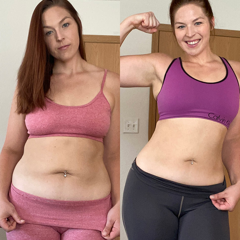 Transformación antes y después en cintura, abdomen y brazos tras uso de Vibro Sculpt