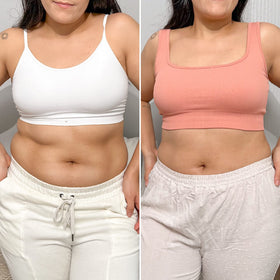 Comparación de abdomen femenino antes y después con Vibro Sculpt para tonificacion