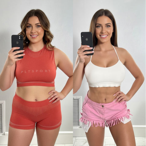 Mujer sonriente mostrando resultados visibles antes y después en abdomen con Vibro Sculpt